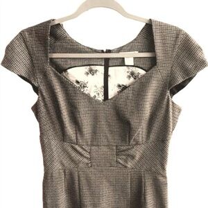 Tweed houndstooth Cap-sleeve lined MIDI dress EUC